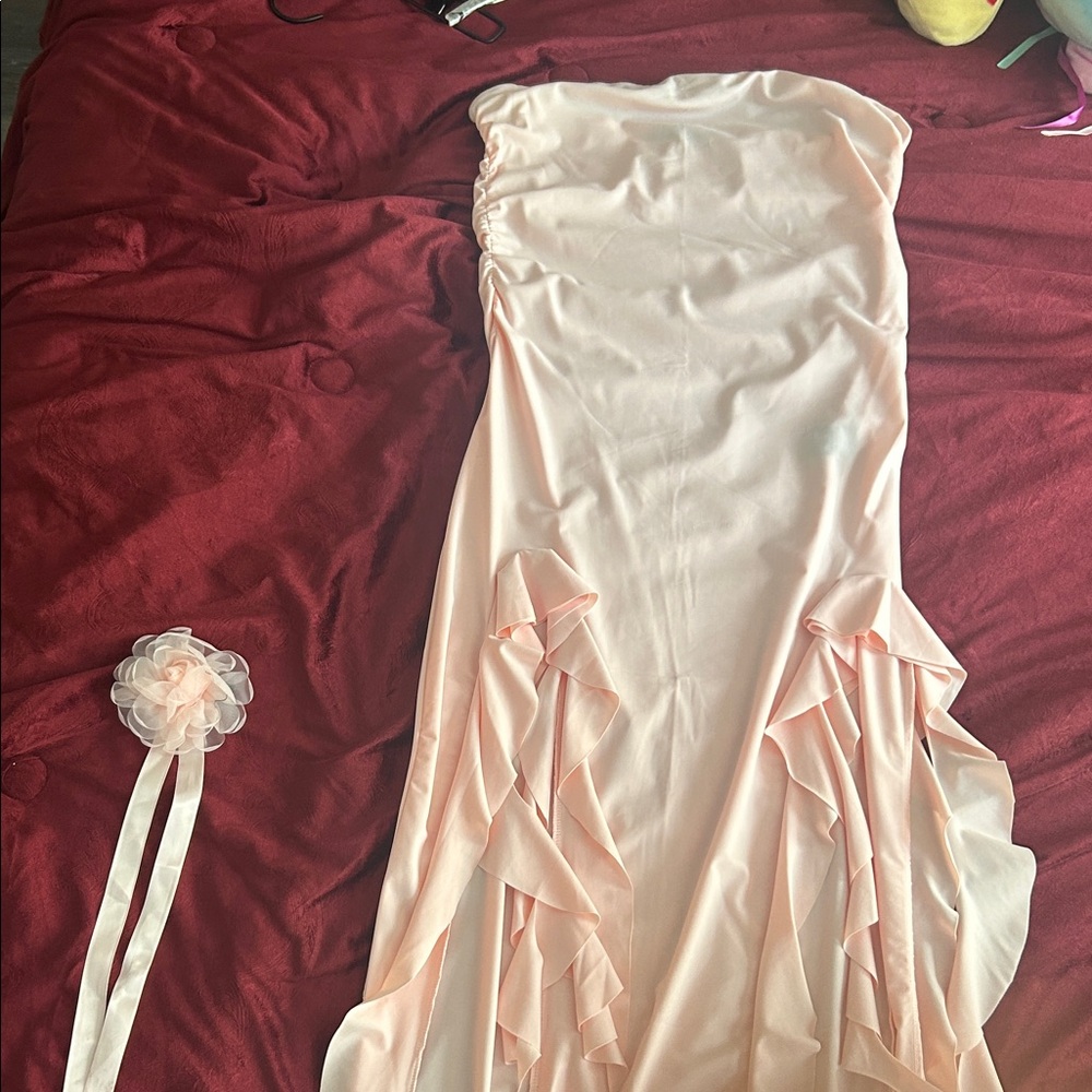 Finesse Light Pink Strapless Dress with Ruffles